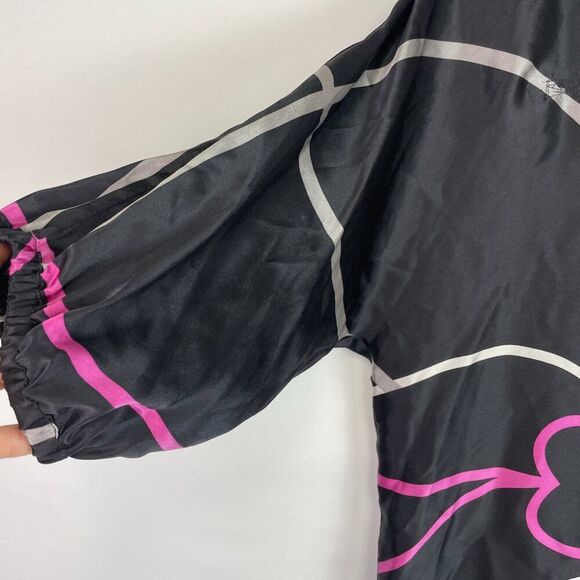 Gerard Darel Clover Floral Print Silk Shift Dress Black Silver Pink EU 42/ US 10 - Picture 5 of 9